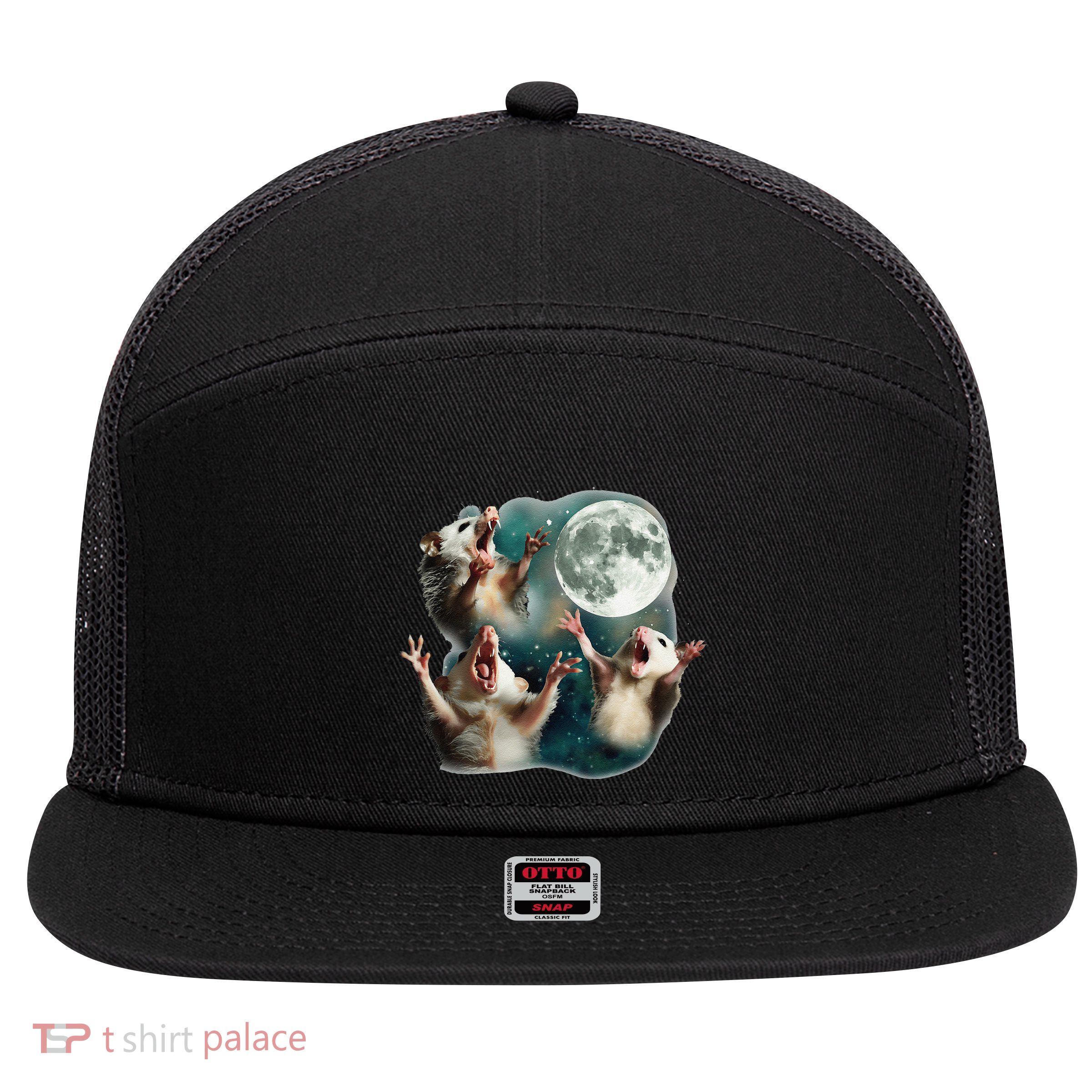 Three Possum Moon 3 Opossum Funny Weird Cursed Meme 7 Panel Mesh Trucker Snapback Hat