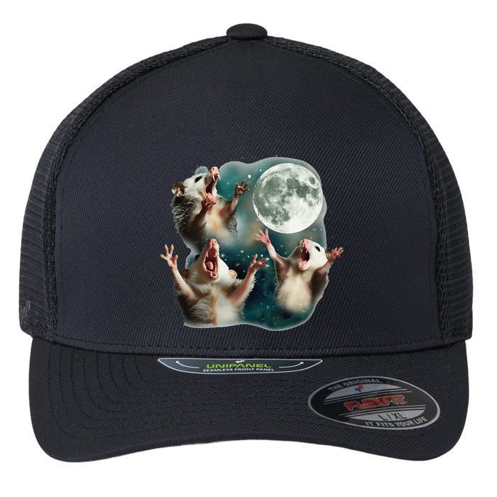 Three Possum Moon 3 Opossum Funny Weird Cursed Meme Flexfit Unipanel Trucker Cap