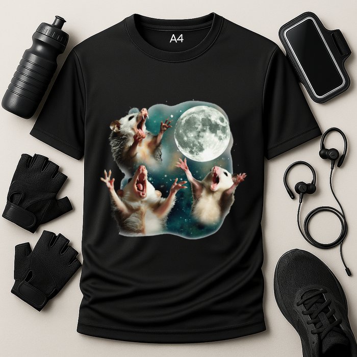 Three Possum Moon 3 Opossum Funny Weird Cursed Meme Performance Shirt
