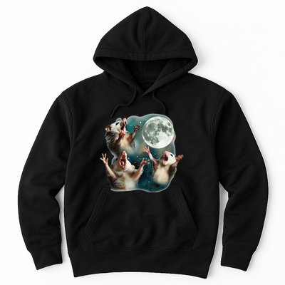 Three Possum Moon 3 Opossum Funny Weird Cursed Meme Hoodie