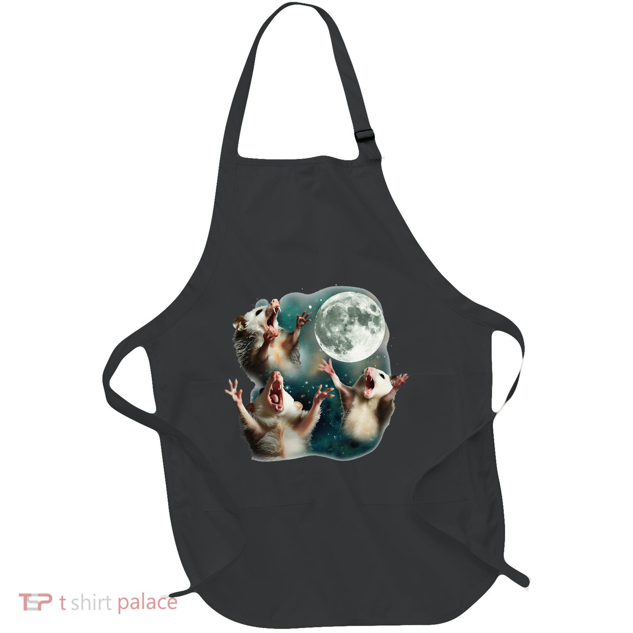 Three Possum Moon 3 Opossum Funny Weird Cursed Meme Apron