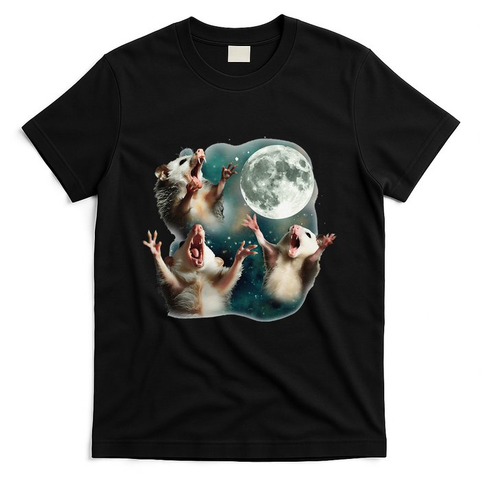 Three Possum Moon 3 Opossum Funny Weird Cursed Meme T-Shirt
