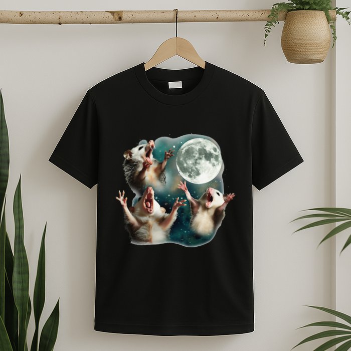 Three Possum Moon 3 Opossum Funny Weird Cursed Meme T-Shirt