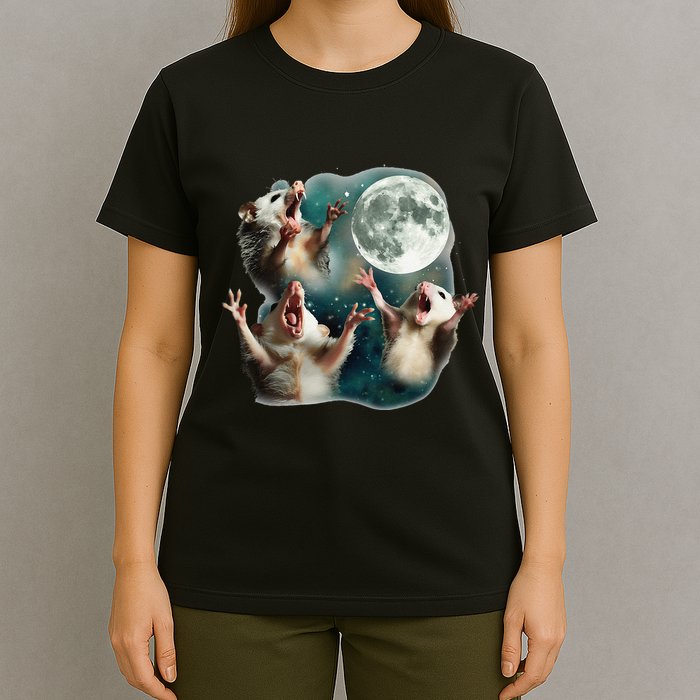 Three Possum Moon 3 Opossum Funny Weird Cursed Meme T-Shirt
