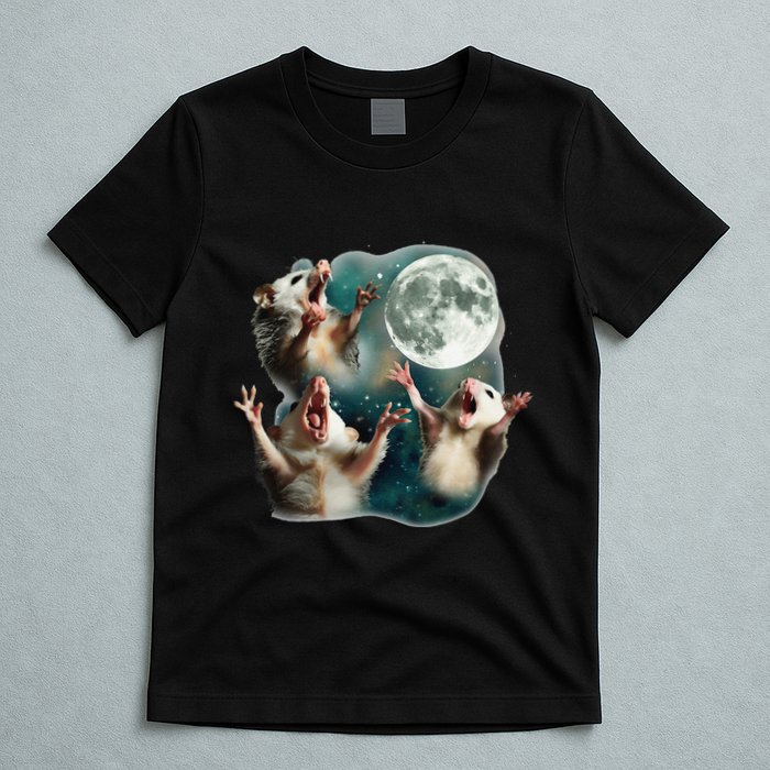 Three Possum Moon 3 Opossum Funny Weird Cursed Meme T-Shirt