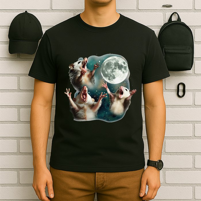 Three Possum Moon 3 Opossum Funny Weird Cursed Meme T-Shirt