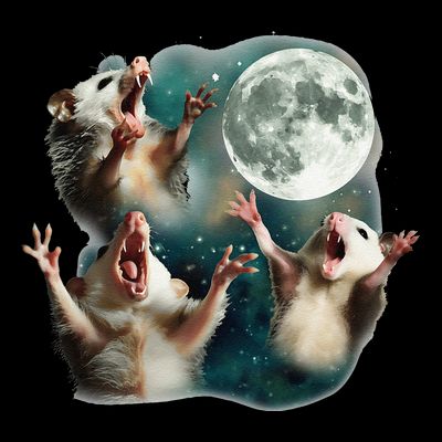 Three Possum Moon 3 Opossum Funny Weird Cursed Meme T-Shirt