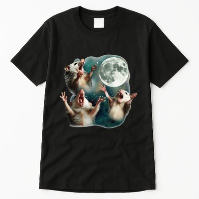 Three Possum Moon 3 Opossum Funny Weird Cursed Meme Tall T-Shirt