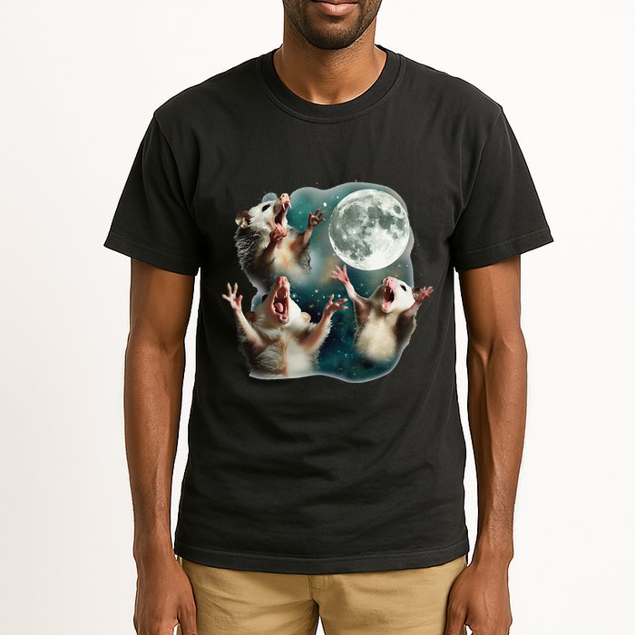 Three Possum Moon 3 Opossum Funny Weird Cursed Meme Tall T-Shirt