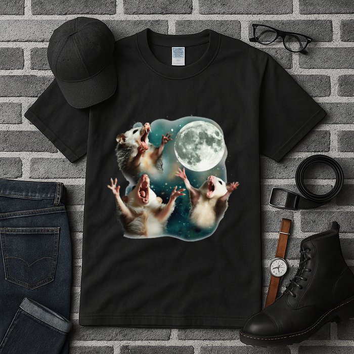 Three Possum Moon 3 Opossum Funny Weird Cursed Meme Tall T-Shirt
