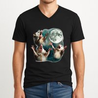 Three Possum Moon 3 Opossum Funny Weird Cursed Meme V-Neck T-Shirt
