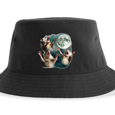 Three Possum Moon 3 Opossum Funny Weird Cursed Meme Sustainable Bucket Hat
