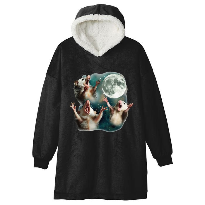 Three Possum Moon 3 Opossum Funny Weird Cursed Meme Hooded Wearable Blanket