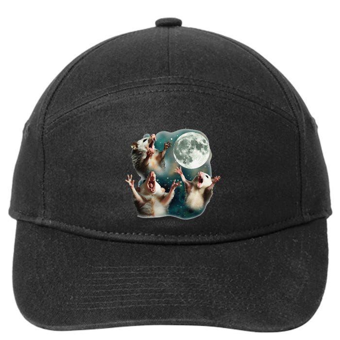 Three Possum Moon 3 Opossum Funny Weird Cursed Meme 7-Panel Snapback Hat