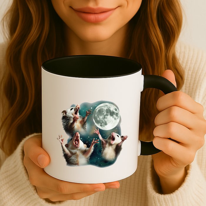 Three Possum Moon 3 Opossum Funny Weird Cursed Meme Mug