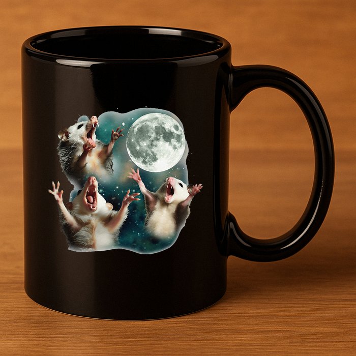 Three Possum Moon 3 Opossum Funny Weird Cursed Meme 11oz C Handle Ceramic Mug