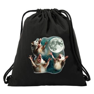 Three Possum Moon 3 Opossum Funny Weird Cursed Meme Drawstring Bag