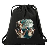 Three Possum Moon 3 Opossum Funny Weird Cursed Meme Drawstring Bag