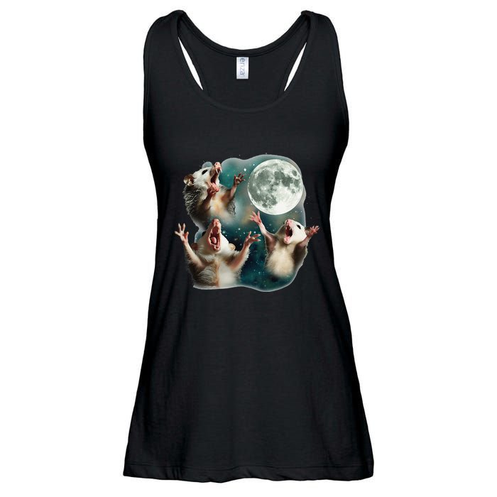 Three Possum Moon 3 Opossum Funny Weird Cursed Meme Ladies Essential Flowy Tank