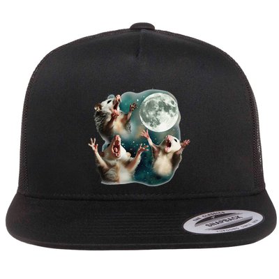 Three Possum Moon 3 Opossum Funny Weird Cursed Meme Flatbill Hat