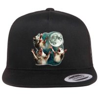 Three Possum Moon 3 Opossum Funny Weird Cursed Meme Flatbill Hat