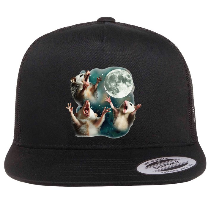 Three Possum Moon 3 Opossum Funny Weird Cursed Meme Flatbill Hat
