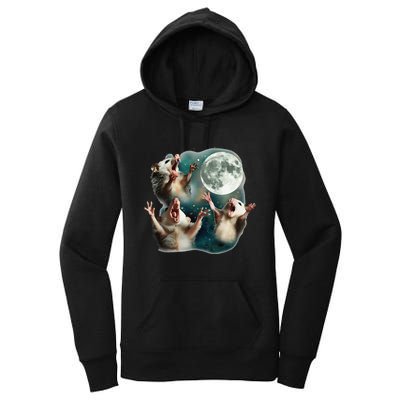 Three Possum Moon 3 Opossum Funny Weird Cursed Meme Women's Pullover Hoodie