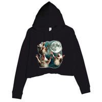Three Possum Moon 3 Opossum Funny Weird Cursed Meme Crop Fleece Hoodie