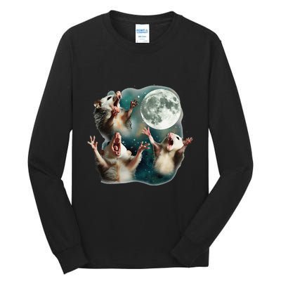 Three Possum Moon 3 Opossum Funny Weird Cursed Meme Tall Long Sleeve T-Shirt