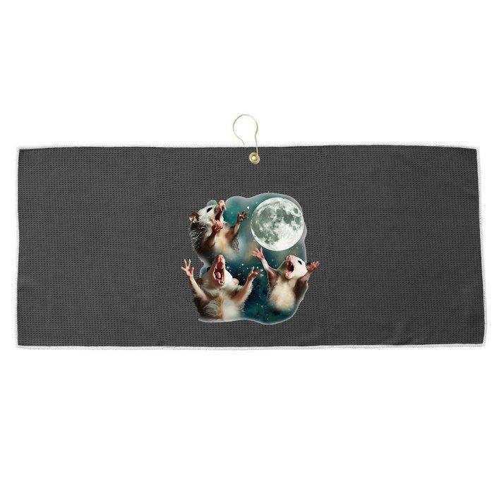 Three Possum Moon 3 Opossum Funny Weird Cursed Meme Large Microfiber Waffle Golf Towel