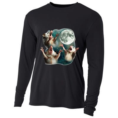 Three Possum Moon 3 Opossum Funny Weird Cursed Meme Cooling Performance Long Sleeve Crew