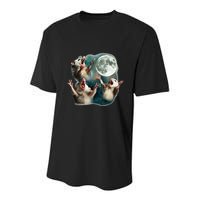 Three Possum Moon 3 Opossum Funny Weird Cursed Meme Youth Performance Sprint T-Shirt