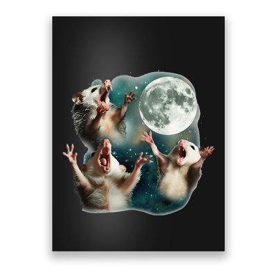 Three Possum Moon 3 Opossum Funny Weird Cursed Meme Poster