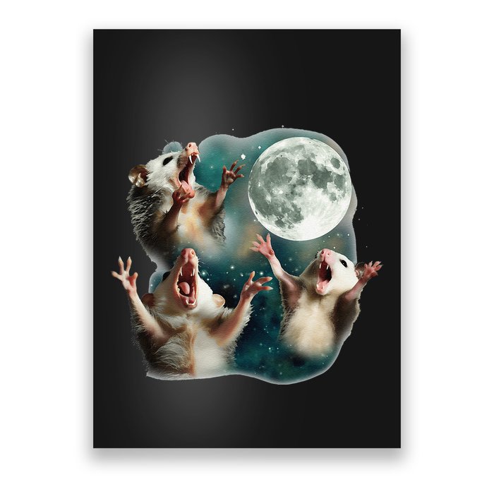 Three Possum Moon 3 Opossum Funny Weird Cursed Meme Poster