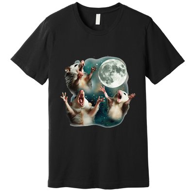 Three Possum Moon 3 Opossum Funny Weird Cursed Meme Premium T-Shirt