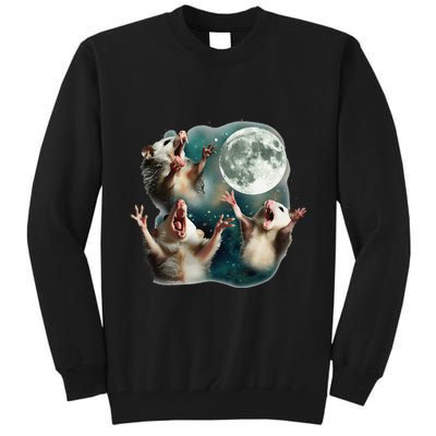 Three Possum Moon 3 Opossum Funny Weird Cursed Meme Tall Sweatshirt