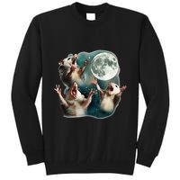 Three Possum Moon 3 Opossum Funny Weird Cursed Meme Tall Sweatshirt