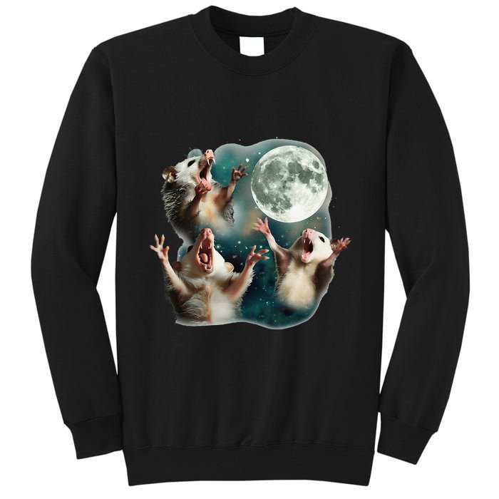 Three Possum Moon 3 Opossum Funny Weird Cursed Meme Tall Sweatshirt