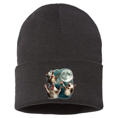 Three Possum Moon 3 Opossum Funny Weird Cursed Meme Sustainable Knit Beanie