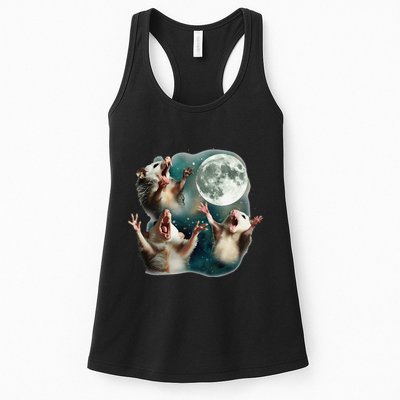 Three Possum Moon 3 Opossum Funny Weird Cursed Meme Womens Tank Top