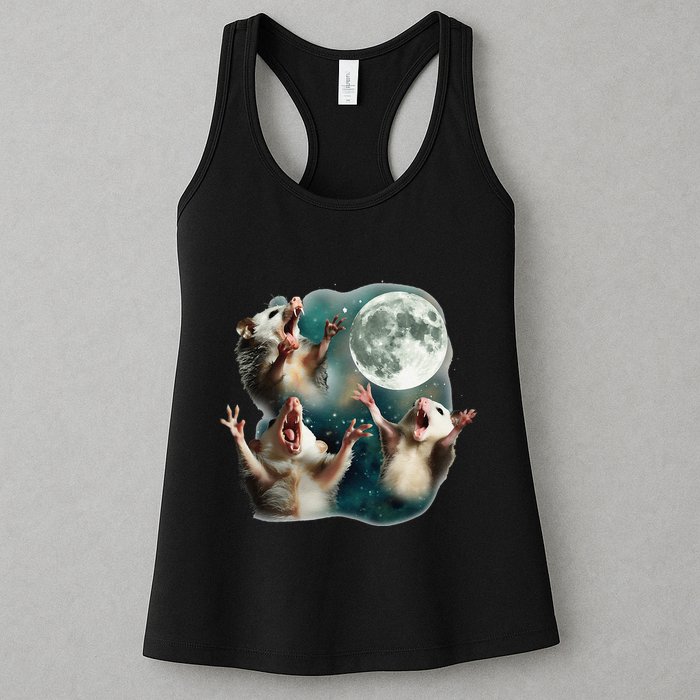 Three Possum Moon 3 Opossum Funny Weird Cursed Meme Womens Tank Top