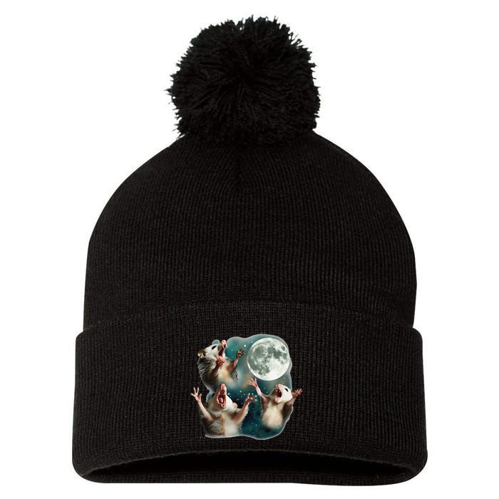 Three Possum Moon 3 Opossum Funny Weird Cursed Meme Pom Pom 12in Knit Beanie
