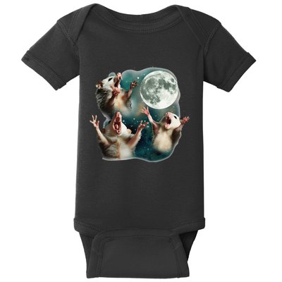 Three Possum Moon 3 Opossum Funny Weird Cursed Meme Baby Bodysuit