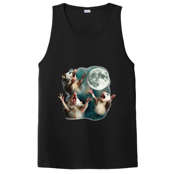 Three Possum Moon 3 Opossum Funny Weird Cursed Meme PosiCharge Competitor Tank