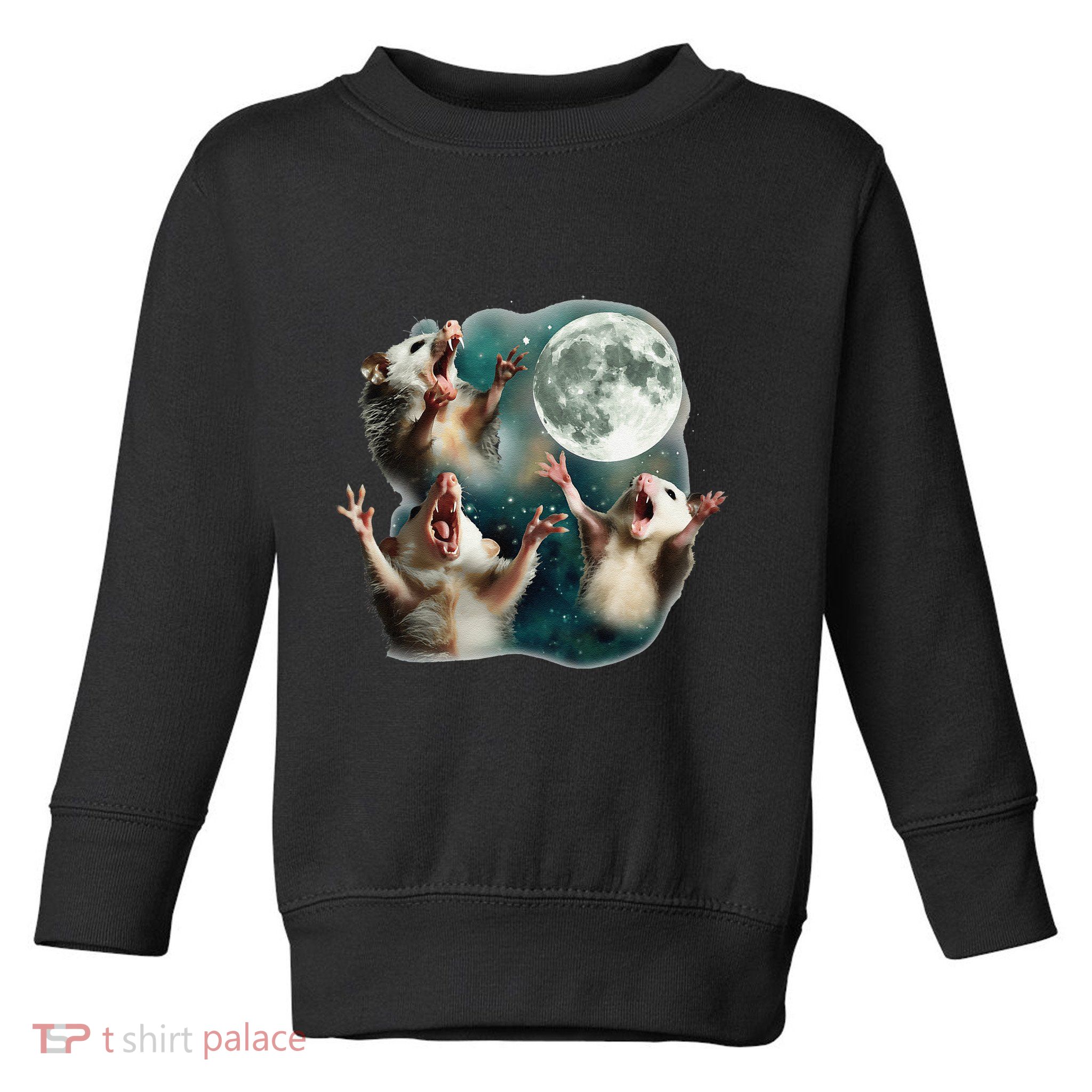 Three Possum Moon 3 Opossum Funny Weird Cursed Meme Toddler Sweatshirt