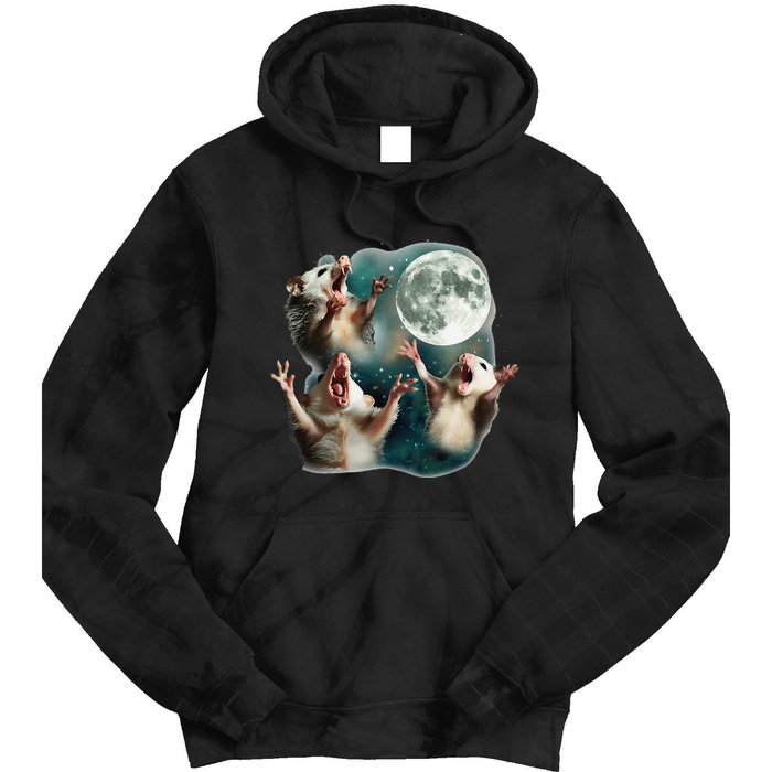 Three Possum Moon 3 Opossum Funny Weird Cursed Meme Tie Dye Hoodie