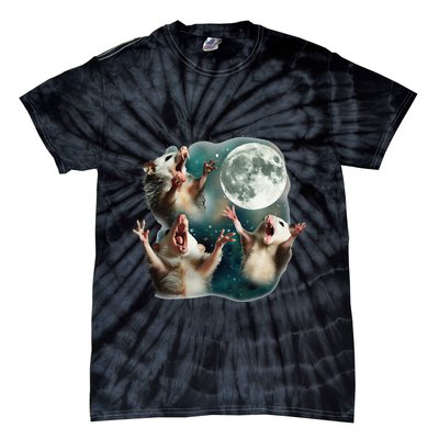Three Possum Moon 3 Opossum Funny Weird Cursed Meme Tie-Dye T-Shirt