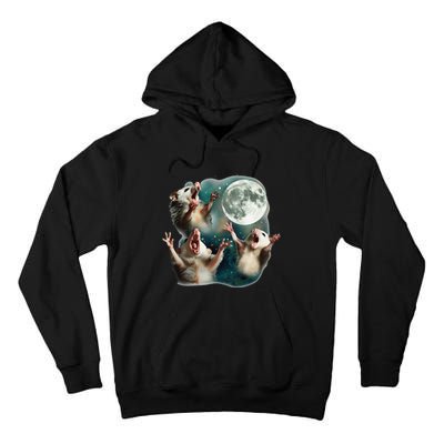 Three Possum Moon 3 Opossum Funny Weird Cursed Meme Tall Hoodie