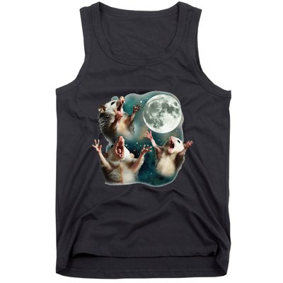 Three Possum Moon 3 Opossum Funny Weird Cursed Meme Tank Top