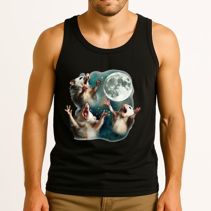 Three Possum Moon 3 Opossum Funny Weird Cursed Meme Tank Top